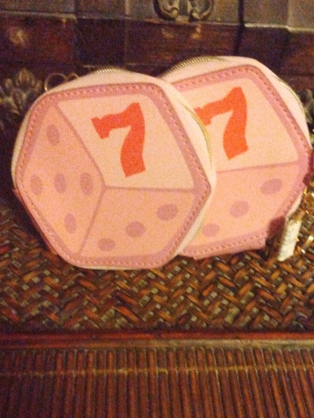Pink Dice Coin Pouch with Red '7' Accent Key Chain